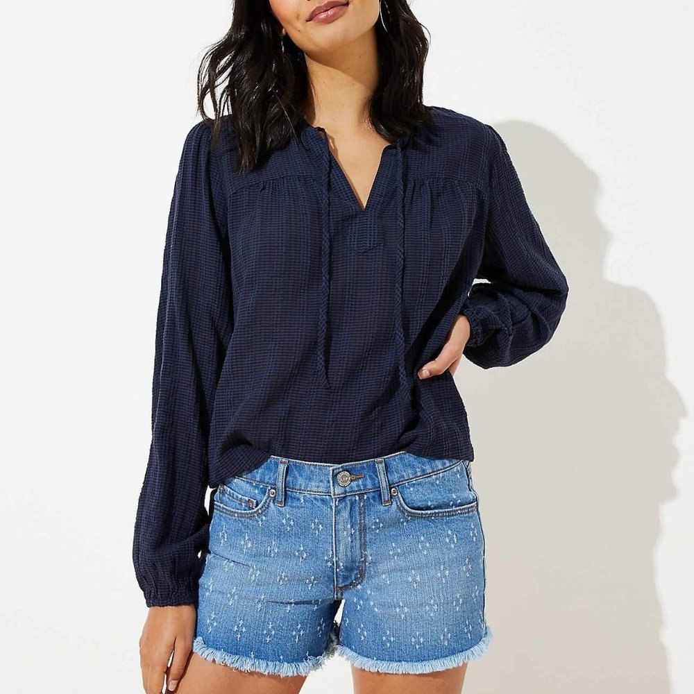 LOFT NWT Punched Cut Off Denim Shorts In Botanic Blue Wash